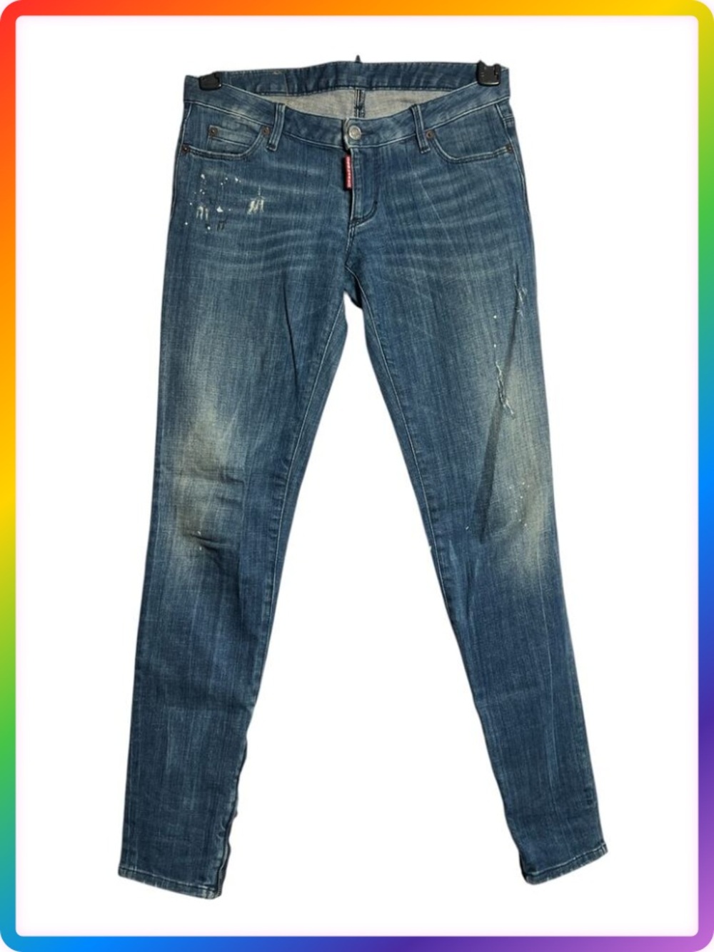 Dsquared2 Paint Splatter Skinny Jeans SIZE 29 Distressed Italy Ankle Zip FLAW